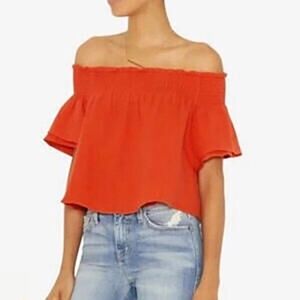 APIECE APART Off-Shoulder Red Flutter Blouse Size: 6